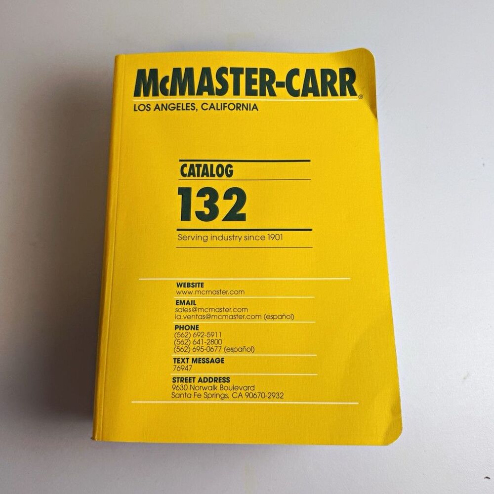 McMaster-Carr Catalog 132 Yellow Print Book, Industrial Supplies, Los Angeles CA